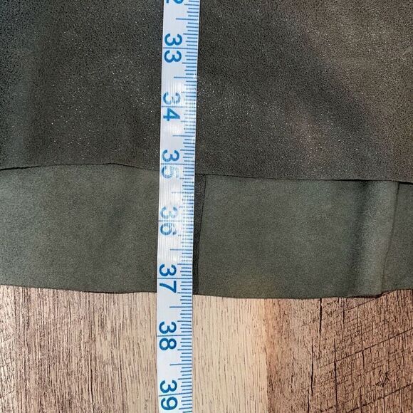 Schai Womens Goat Suede Leather Exposed Back Zip Cap Sleeve Shift Dress Green/Gr - Picture 11 of 11